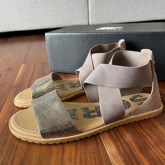 Sorel Ella Elastic Sandal - Ash Brown (Metallic) - Womens 8.5 - Picture 3 of 6